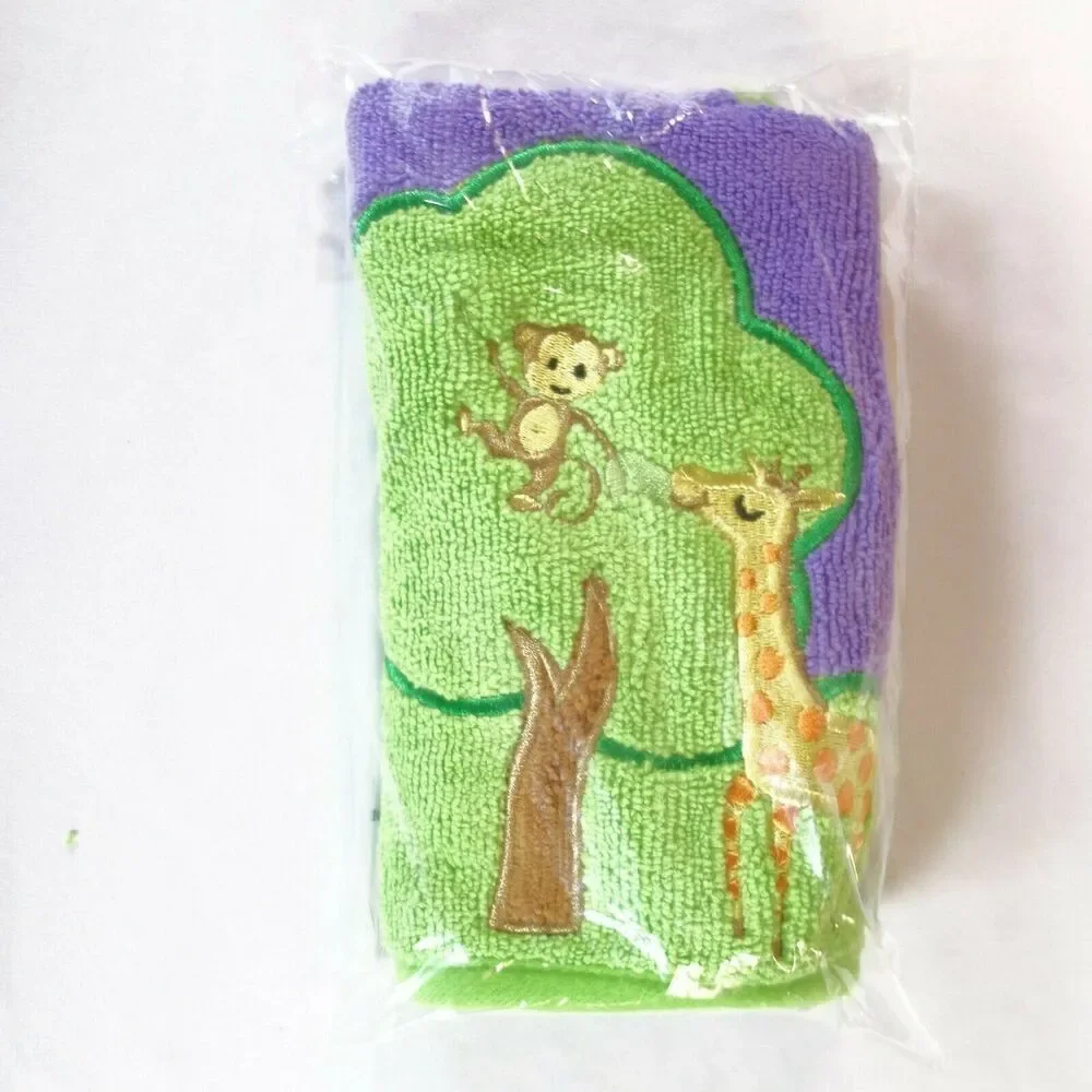 New Norwex Baby Bib Purple Tree Giraffe Monkey Washcloth Microfiber with Baclock